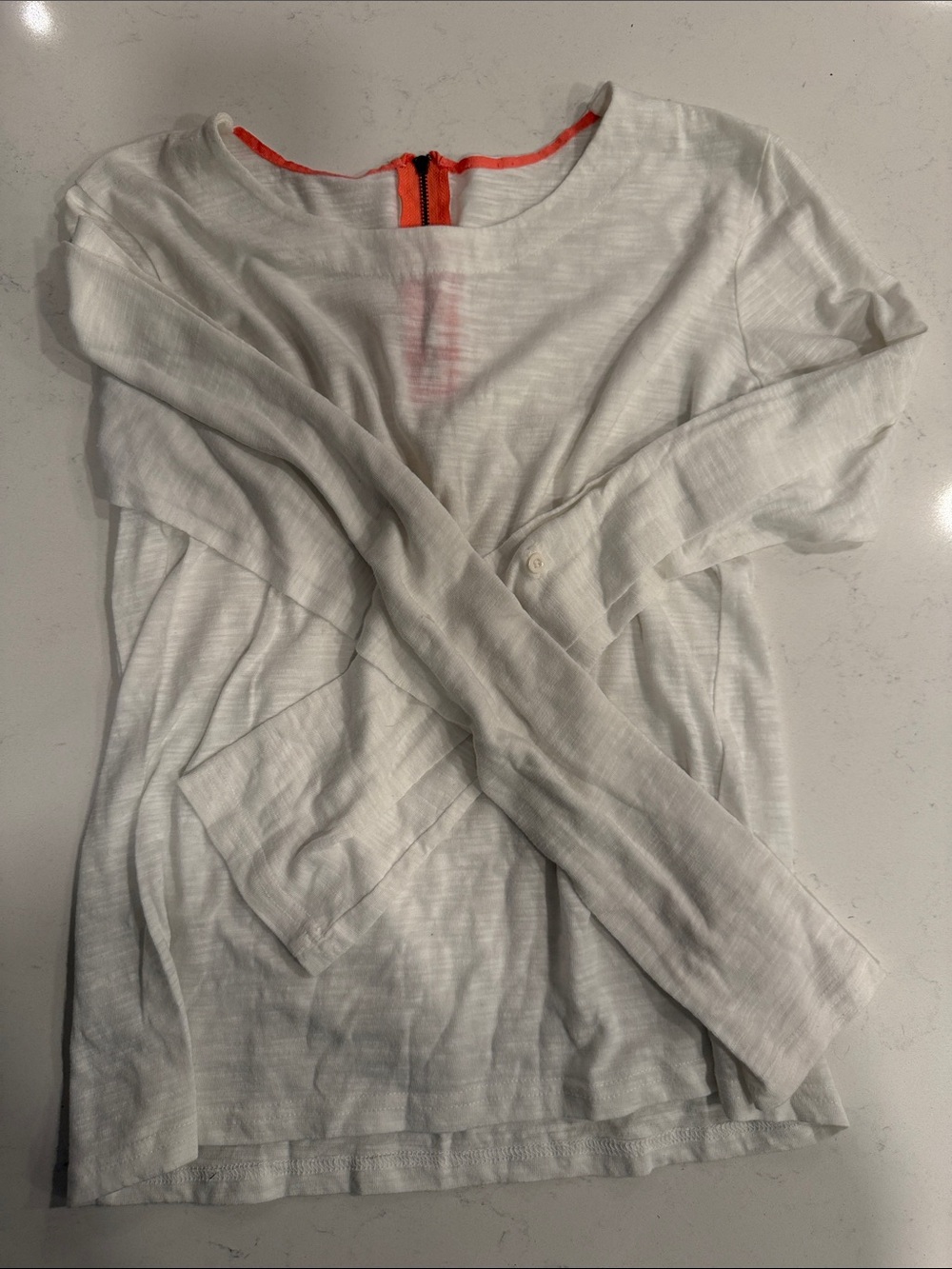 LOFT White Long-Sleeve Top with Neon Orange Trim